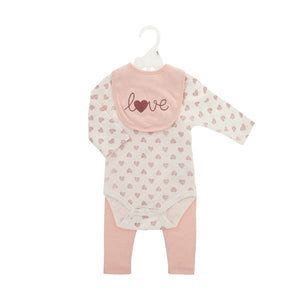 Three Piece Baby Girl Clothing Set with Bib - Love-