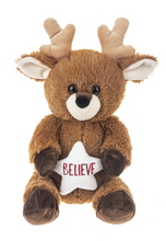 Load image into Gallery viewer, Plush Reindeer Holding Star - Merry Christmas, Be My Deer or Believe
