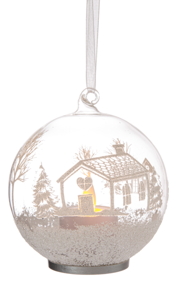 Luxury Lite LED Ornament with Flickering Candle with Cabin in The Woods or Reindeer