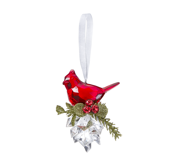 Acrylic Red Cardinal Pinecone Ornament