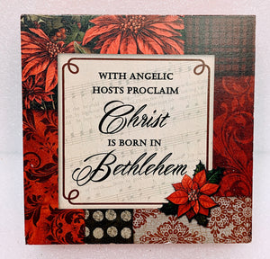 Red Printed Poinsettia Plaque- Christ Is Born in Bethlehem