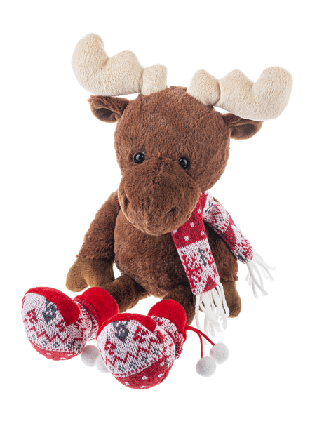 The Christmas Ranch Christmas Moose or Reindeer Plush with Red Printed Scarf Red Printed Socks Style Christmas Moose Plush