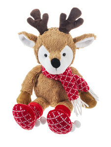 Christmas Moose or Reindeer Plush with Red Printed Scarf