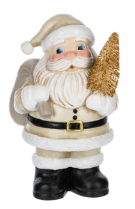 Cream/White Santa Figurine with Gold Christmas Tree