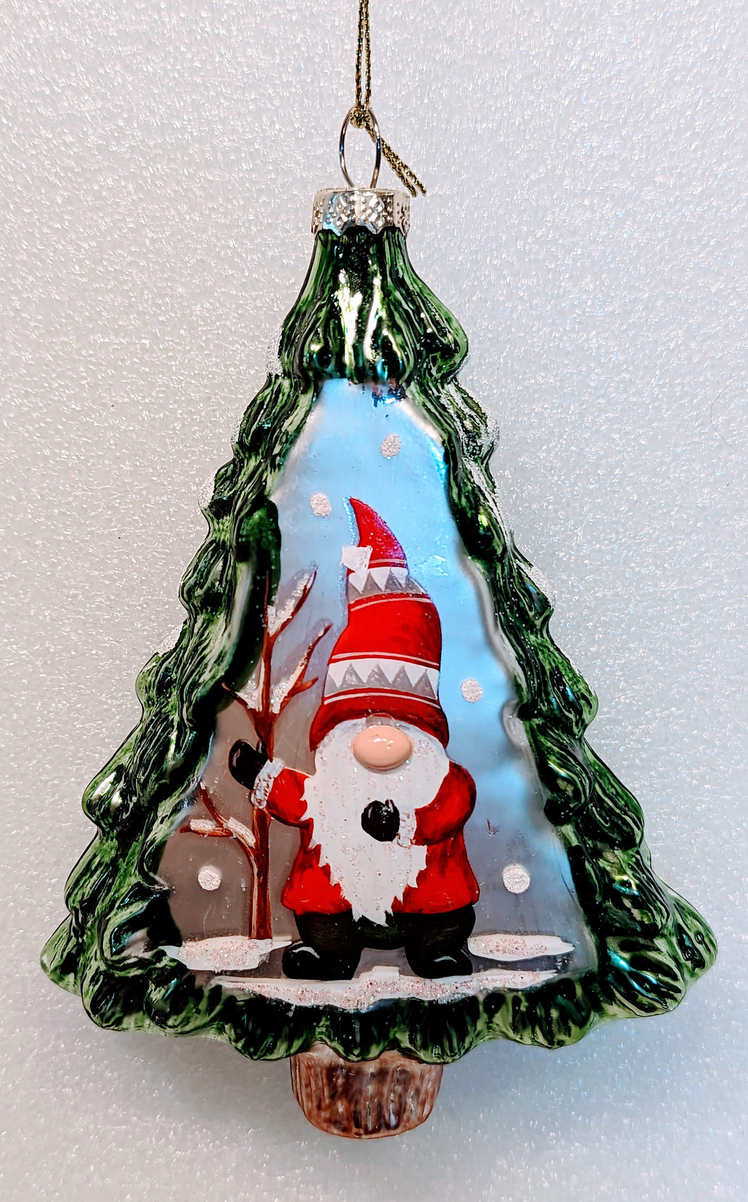 Glass Christmas Tree Ornament with Gnome Winter Scene