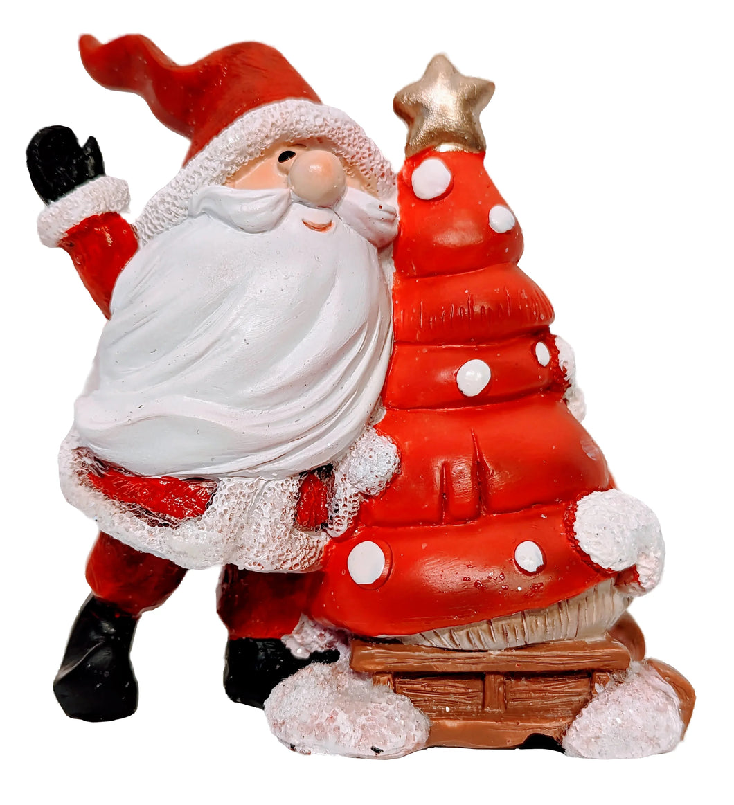 Santa Figurine with Christmas Tree on Sled