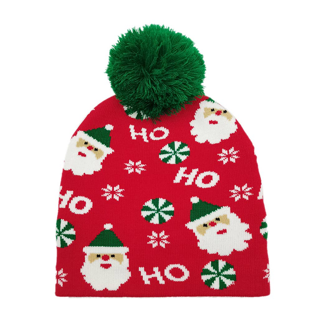 Ladies Plush Red Santa Christmas Beanie Hat - One Size
