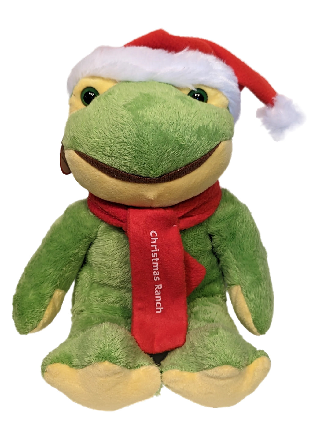 Plush Christmas Frog with Red Santa Hat & Red Scarf with Christmas Ranch
