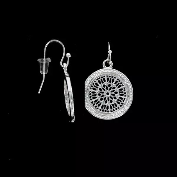 Ladies Silver Etched Circle Earrings