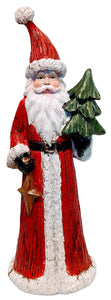 Rustic Red Santa Figurine with Green Christmas Tree