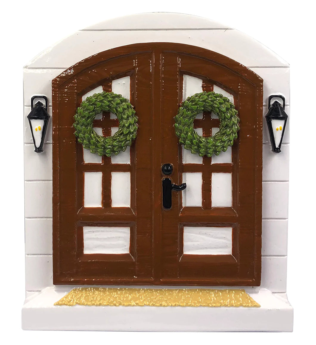 Farm House Door Ornament with Christmas Wreath