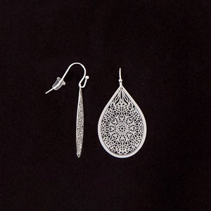 Ladies Silver Filigree Teardrop Drop Earrings