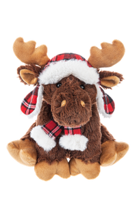 Plush Flapjack Moose Wearing Red Plaid Winter Hat