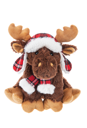 Plush Flapjack Moose Wearing Red Plaid Winter Hat