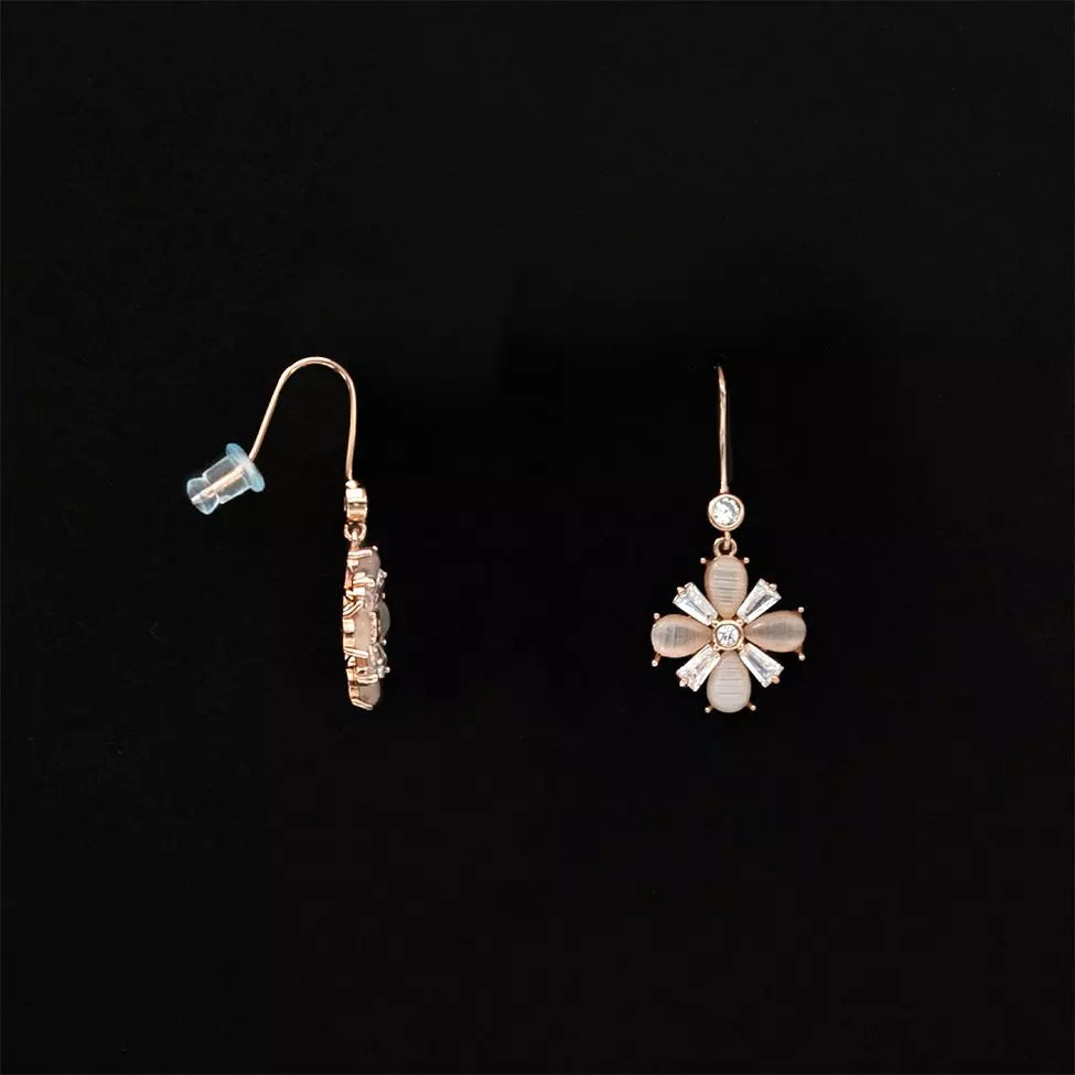 Ladies Rose Gold Moonstone Flower Earrings