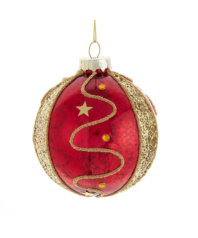 Red & Gold Glittered Embellished Ball Ornament
