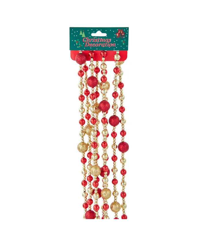 Gold and Red  Glitter Round Bead Garland  6ft