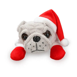 Plush Christmas Grey Bulldog with Red Santa Hat