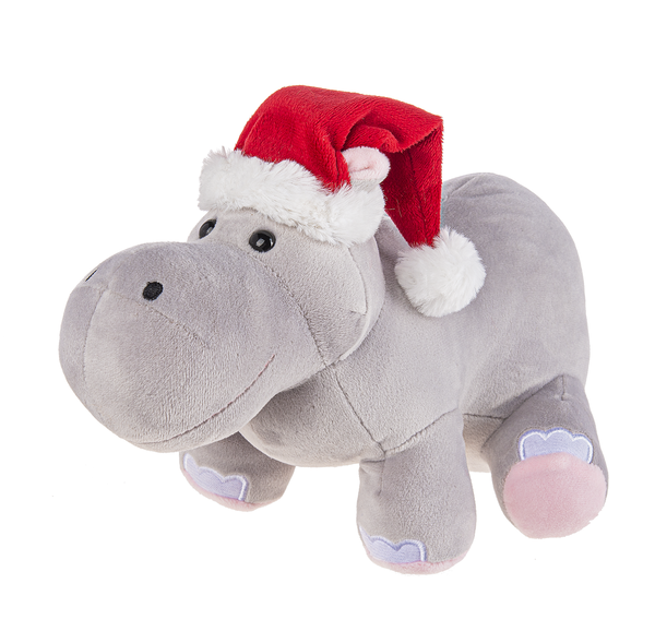 Plush Hippo Wearing Red Santa Hat