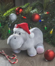 Load image into Gallery viewer, Plush Hippo Wearing Red Santa Hat

