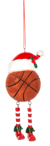 Basketball Holiday Ornament with Red Santa Hat & Dangly Legs