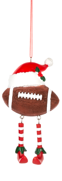 Football Holiday Ornament with Red Santa Hat & Dangly Legs