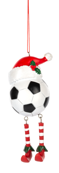 Soccer Holiday Ornament with Red Santa Hat & Dangly Legs
