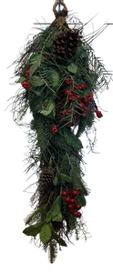 Greenery Wall Decor with Pine Cones/Red Berries 31"