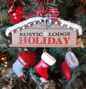 Rustic Holiday Lodge Ornament 4"x4" Resin