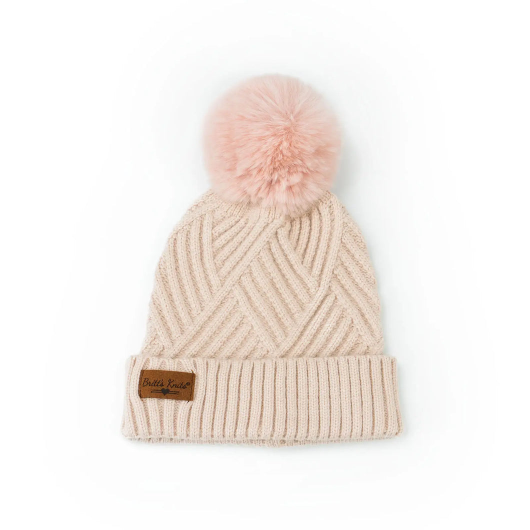 Kids Knitted Pom Pom Winter Hat Pink