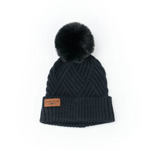 Kids Knitted Pom Pom Winter Hat Black