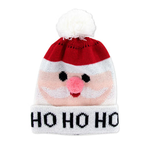 Kids Holiday Santa  Knitted Hat - HO HO HO