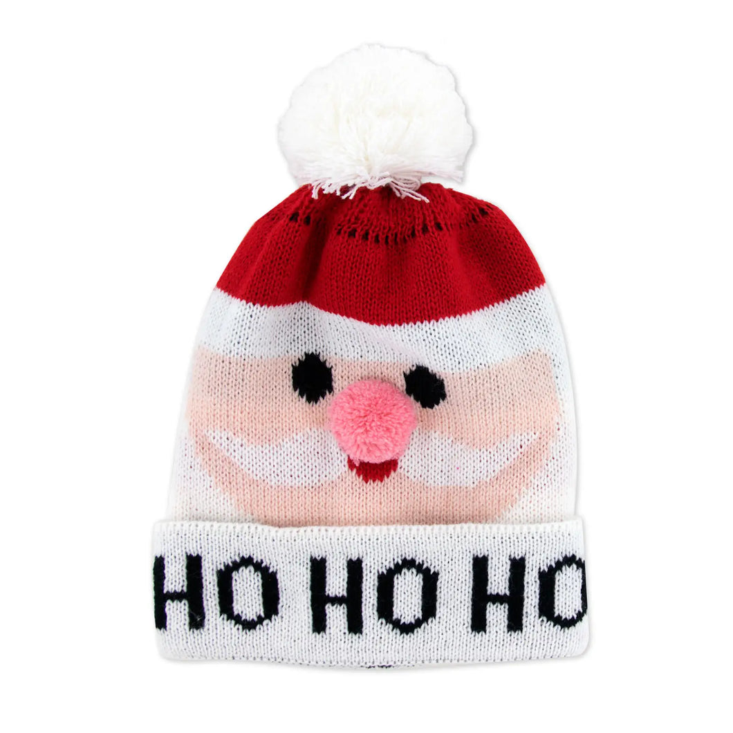 Kids Holiday Santa  Knitted Hat - HO HO HO