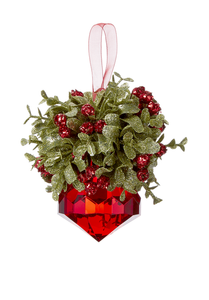 Mistletoe Red Crystal Marquis with Red Berries and Green Leaves Ornament