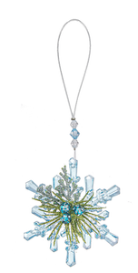 Winter Blue Ice Teeny Snowflake Ornament 2.5" - Small Green Leaves