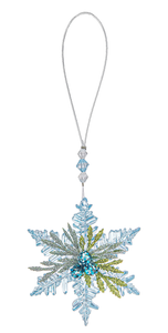 Winter Blue Ice Teeny Snowflake Ornament 2.5" - Silver Leaves