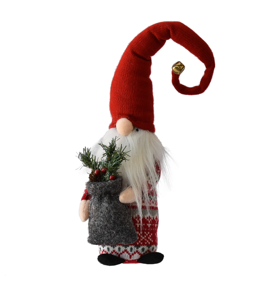 Plush Large Gnome Figurine Holding sack of Holly & Berries