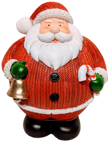 Large Santa Figurine Holding A Gold Bell & a Candy Cane