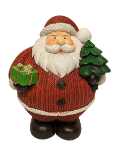 Large Santa Figurine Holding A Christmas Tree & a Christmas Gift