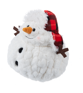 Plush Large Round Snowman with Red Plaid Winter Hat