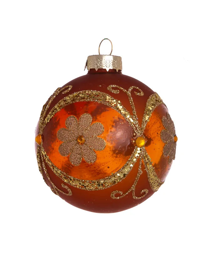 Matte and Shiny Copper with Gold Embellishments Glass Ball Ornament