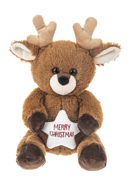Plush Reindeer Holding Star - Merry Christmas, Be My Deer or Believe