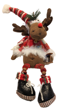 Load image into Gallery viewer, Plush Jolly Moose Shelf Sitter Holding Sled or Christmas Tree
