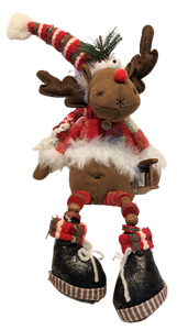 Plush Jolly Moose Shelf Sitter Holding Sled or Christmas Tree