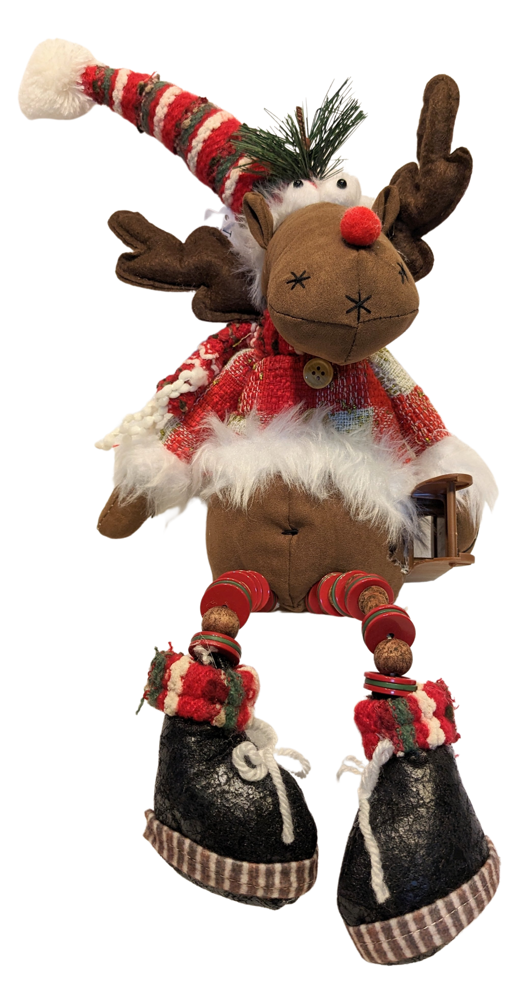 Plush Jolly Moose Shelf Sitter Holding Sled or Christmas Tree