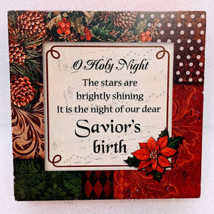 Red Printed Poinsettia Plaque-  O Holy Night
