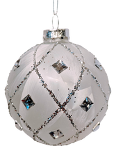 Load image into Gallery viewer, Jeweled Clear and White Feather Glass Ball Ornament Assortment
