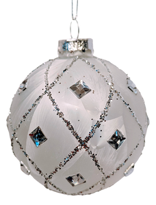 Jeweled Clear and White Feather Glass Ball Ornament Assortment