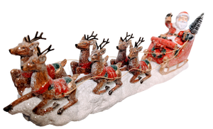 Glittered Santa in Sleigh with 6 Reindeer