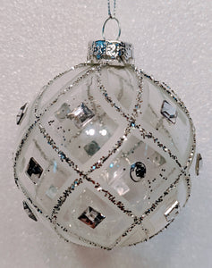 Jeweled Clear and White Feather Glass Ball Ornament Assortment
